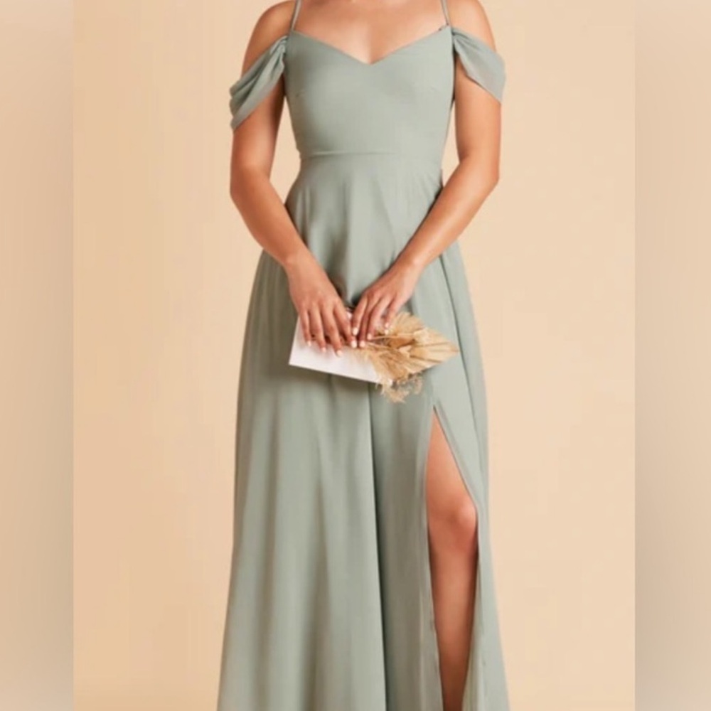 Birdy Grey Sage Green Cold-Shoulder Maxi Dress with Thigh Slit